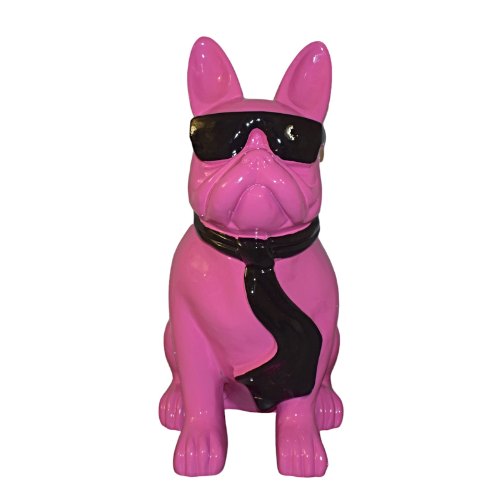 Escultura de bulldog francés rosa